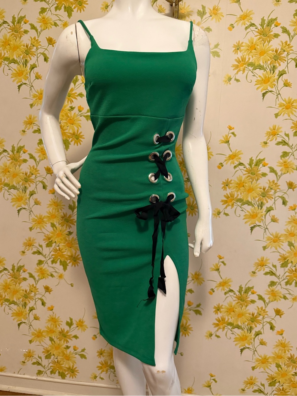Green Lace-Up Midi bodycon Dress size M